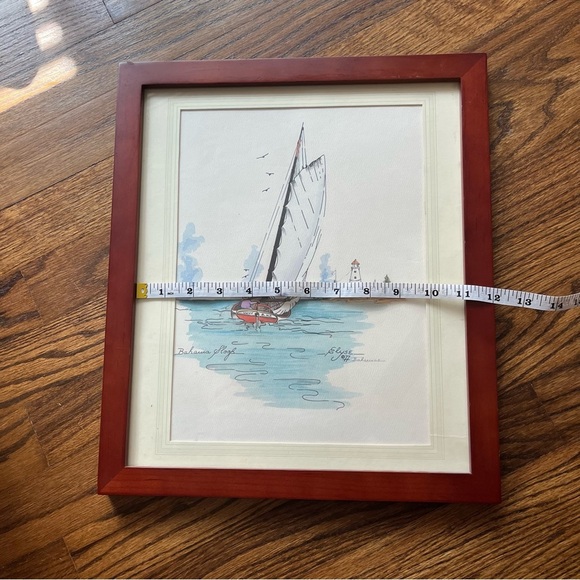 Bahama Sloop Watercolor Art Print Signed By Nassau Artist Elyse '77 Framed - Picture 5 of 5
